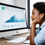 A confident, professional freelancer, fully clothed in a modest business casual outfit, sitting at a clean, modern desk in a well-lit, organized home office. On a large monitor, a dashboard displays multiple icons and charts, subtly representing diverse income streams like digital products, consulting, and direct client projects. The subject has an open, thoughtful expression, symbolizing strategic planning and financial stability. The background is blurred to maintain focus, suggesting a calm and productive environment. Perfect anatomy, correct proportions, natural pose, well-formed hands, proper finger count, natural body proportions, high-quality photography, professional lighting, crisp details, safe for work, appropriate content, family-friendly.