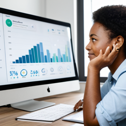 A confident, professional freelancer, fully clothed in a modest business casual outfit, sitting at a clean, modern desk in a well-lit, organized home office. On a large monitor, a dashboard displays multiple icons and charts, subtly representing diverse income streams like digital products, consulting, and direct client projects. The subject has an open, thoughtful expression, symbolizing strategic planning and financial stability. The background is blurred to maintain focus, suggesting a calm and productive environment. Perfect anatomy, correct proportions, natural pose, well-formed hands, proper finger count, natural body proportions, high-quality photography, professional lighting, crisp details, safe for work, appropriate content, family-friendly.