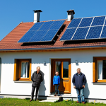 Solar Panel Installation**

"A modern Polish family standing proudly in front of their home, which is fitted with new solar panels on the roof, fully clothed, appropriate attire, safe for work, demonstrating investment in renewable energy, bright sunny day, rural Polish landscape in the background, perfect anatomy, natural proportions, professional, high-quality, family-friendly."

**
