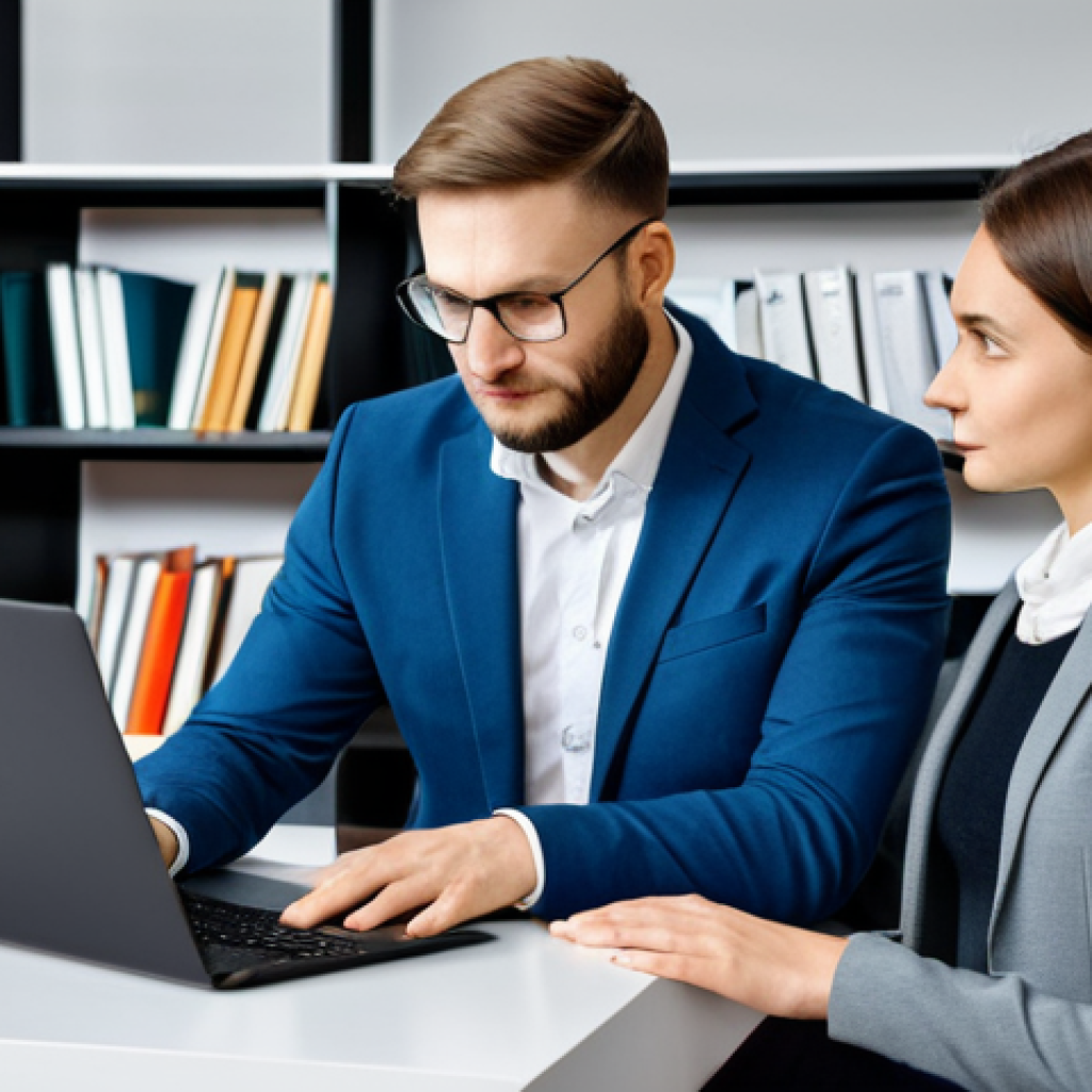 **

"A professional financial advisor in a modern Warsaw office, fully clothed in a stylish business suit, assisting a young couple with their budget on a laptop. Light and airy atmosphere, shelves with financial books in the background. Safe for work, appropriate content, family-friendly, professional, perfect anatomy, natural pose, well-formed hands, proper finger count, natural body proportions."

**