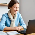 온라인 경매로 수익 창출하기 - **Prompt:** A friendly, professional Polish woman in her late 20s or early 30s, with a warm smile, s...