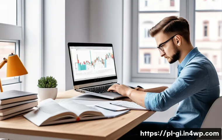 자기계발로 수입원 다각화하기 - A modern home office scene showing a young Polish professional passionately working on a laptop surr...