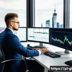 주식 배당금으로 수익원 다각화하기 - A professional Polish investor analyzing dividend stocks at a modern office desk, multiple computer ...