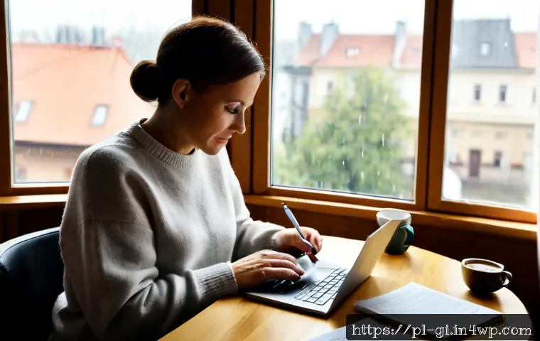 Home 17 글쓰기와 출판으로 수입원 만들기 - Photorealistic home office scene in Poland, a focused middle-aged freelance writer wearing a soft sw...